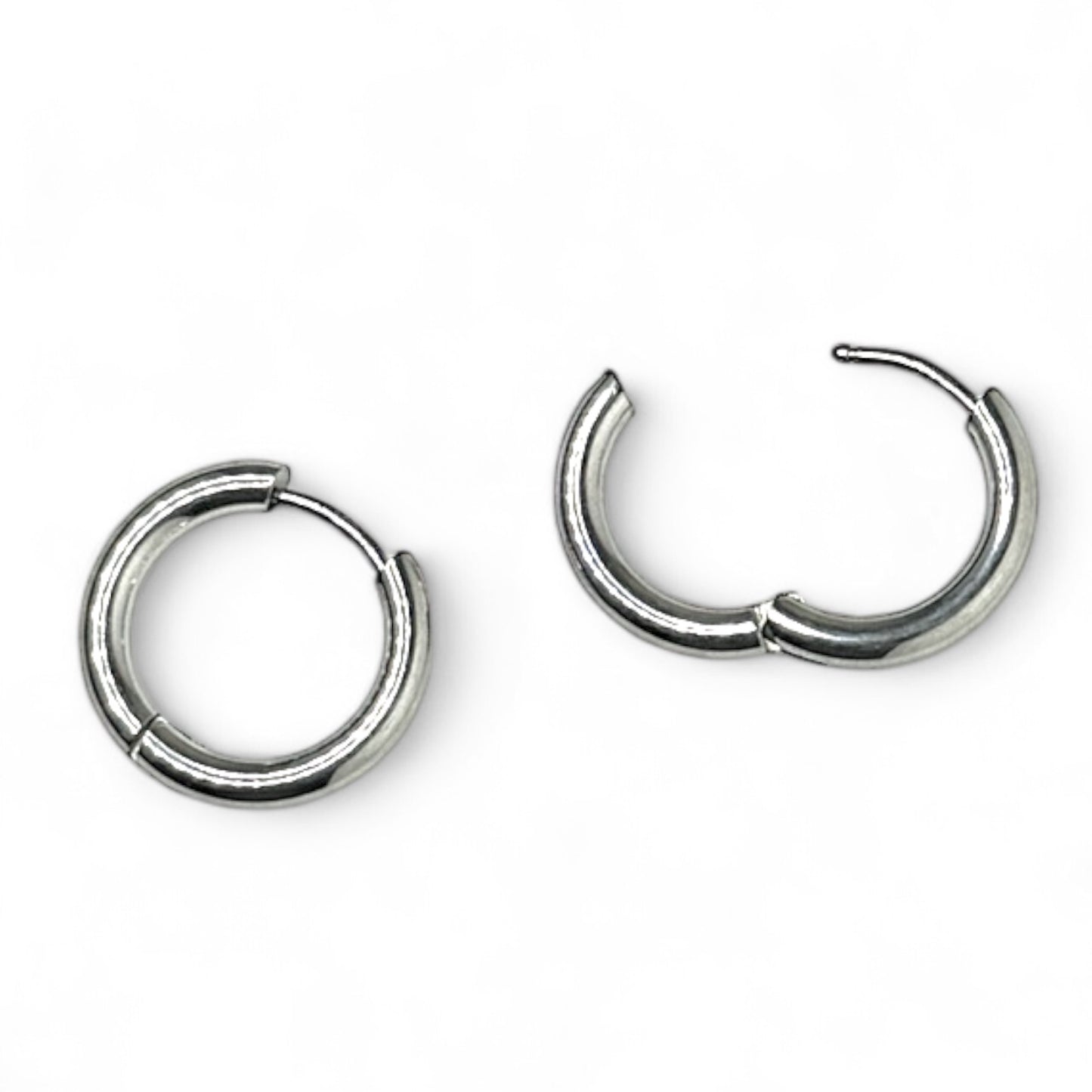 Silver Stainless Steel Huggie Earrings (12mm)