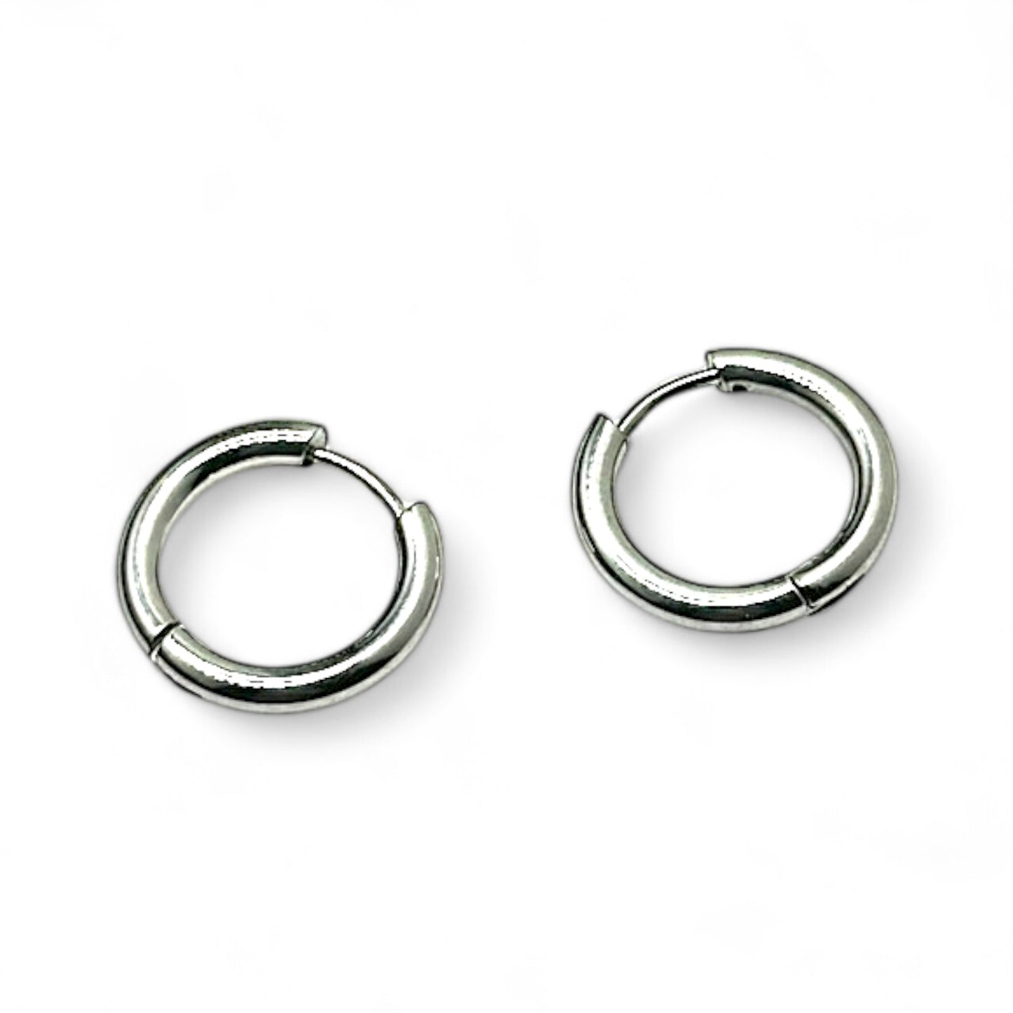 Silver Stainless Steel Huggie Earrings (12mm)