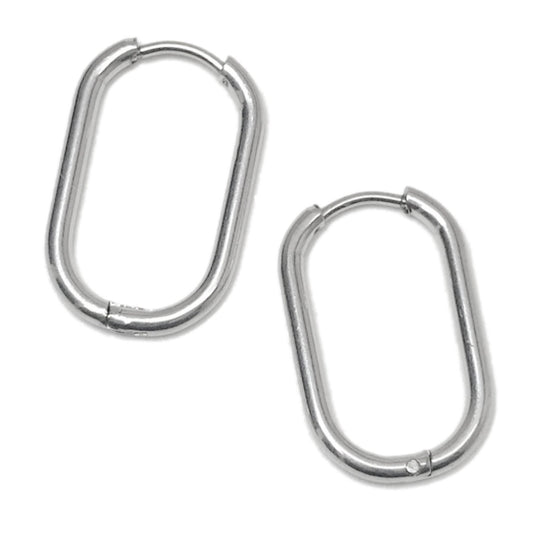 Small Oval Hinged Earrings, Stainless Steel Plain Small Hoops, Minimalist Silver Jewelry, Gender Neutral Hoops, Rectangular Hoop Earrings