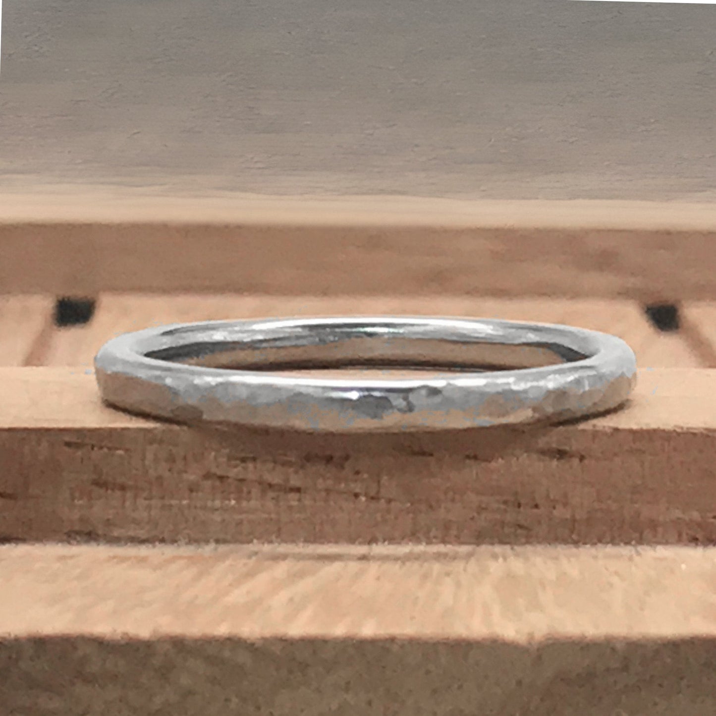 2mm Hammered Ring, Thin Stainless Steel Mens Ring, Silver Textured Band Ring, Simple Minimalist Jewelry, Non Tarnish, Waterproof