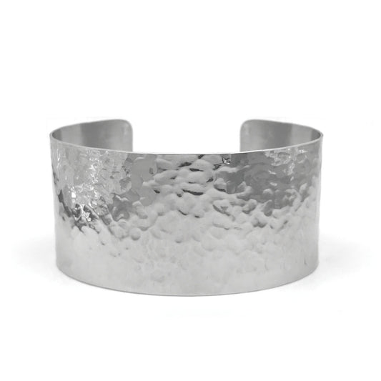 Adjustable Wide Stainless Steel Cuff Bracelet, Hand Hammered Texture, 1.25 Inch Wide Silver Cuff, Non Tarnish, Waterproof, Wide Band Cuff