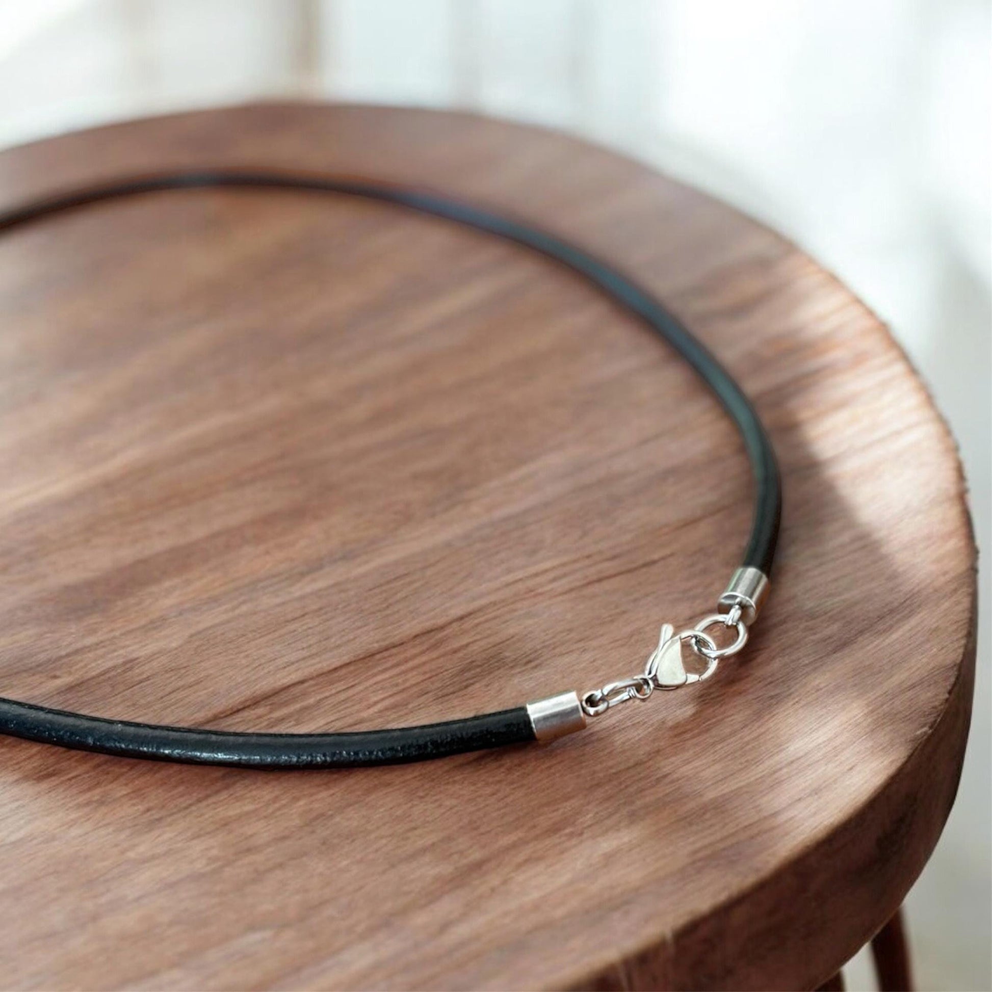 5mm Thick Black Leather Cord Necklace, Stainless Steel Lobster Clasp, Plain Necklace Chain