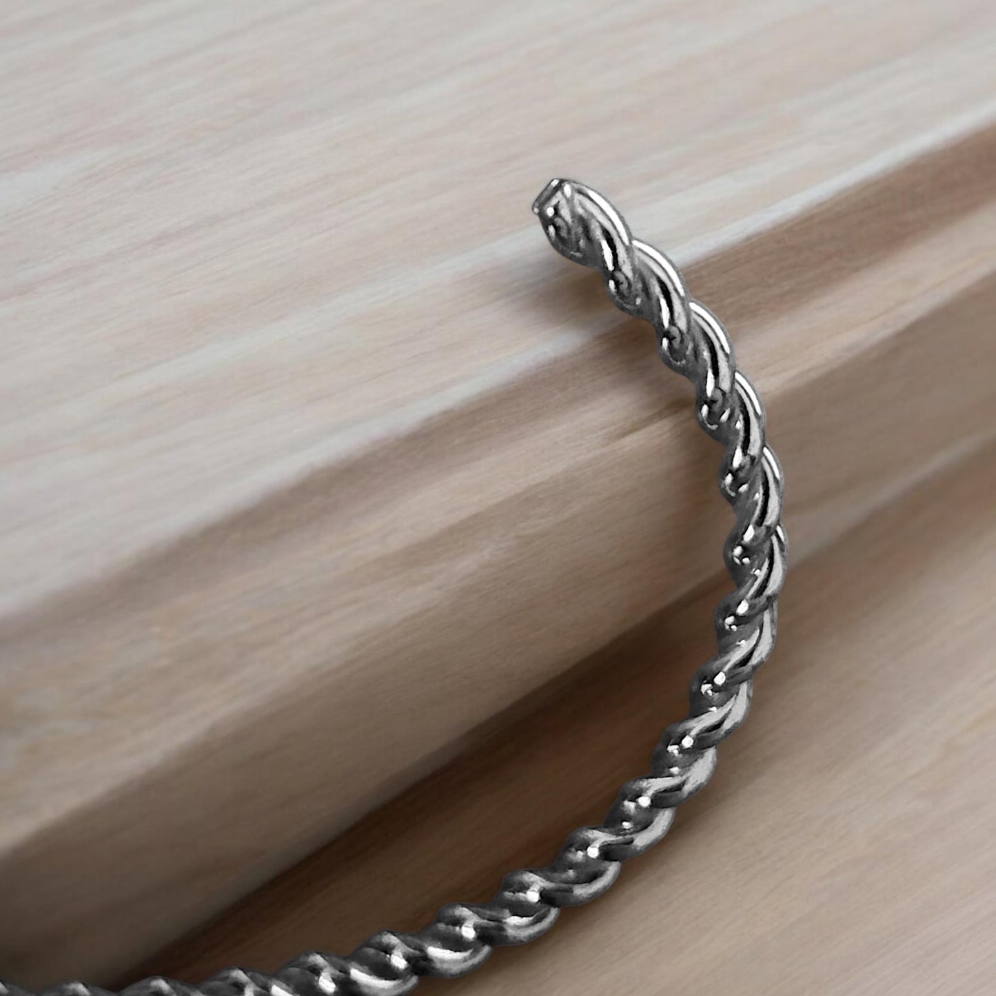 Thin Silver Twist Cuff Bracelet, Stainless Steel Jewelry, Rope Braid, Open Ended Bangle, Adjustable Metal Bracelet, Birthday Gift for Wife