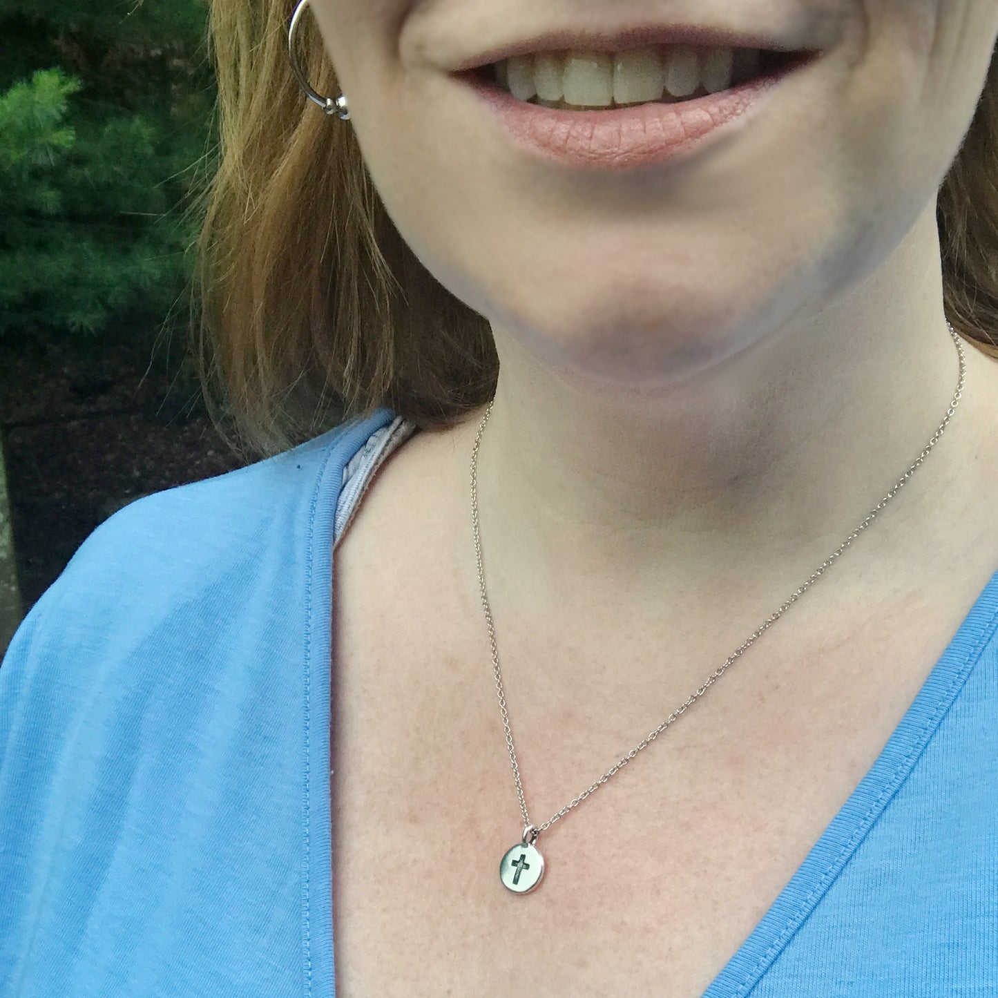 Small Round Cross Charm Pendant Necklace