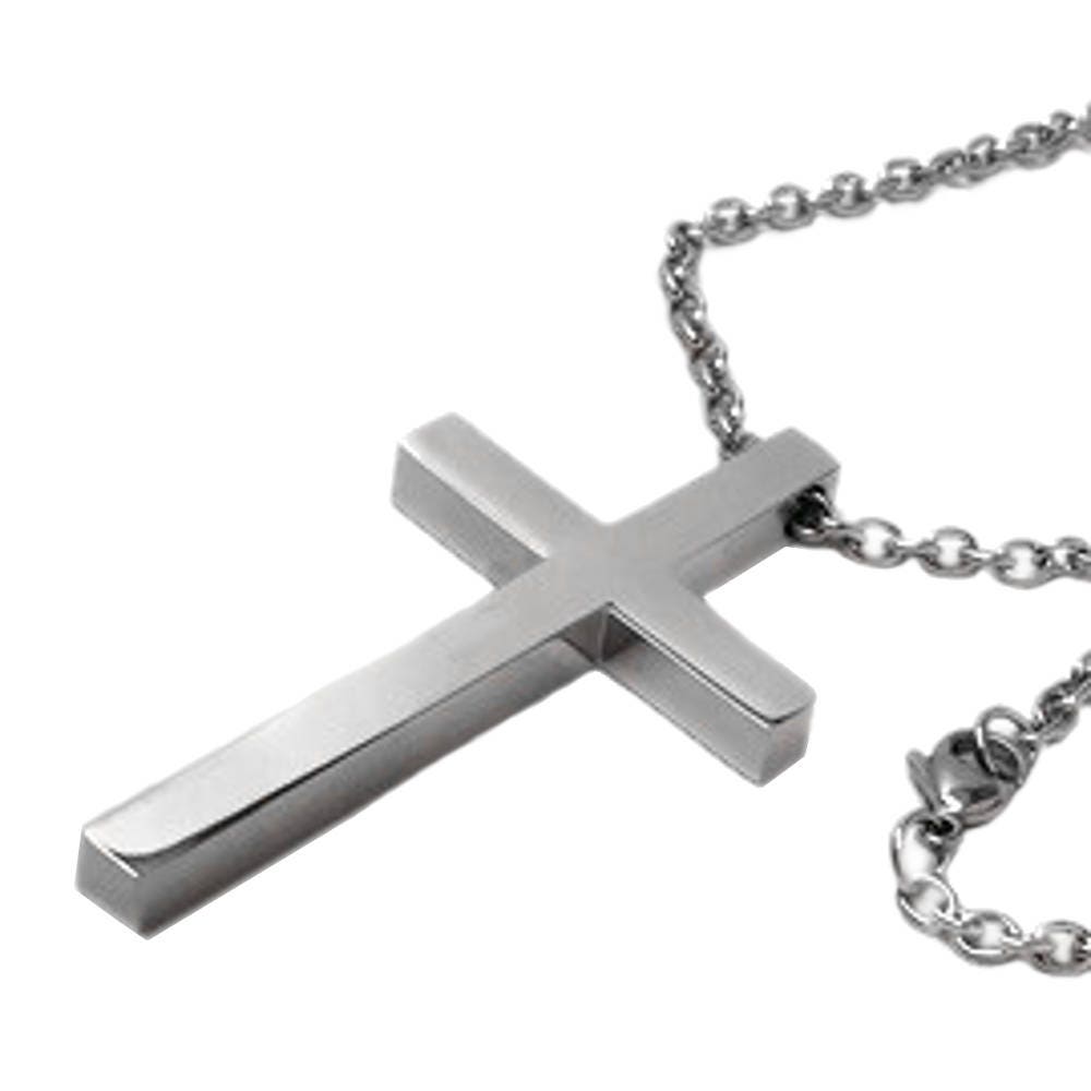 Simple Large Cross Necklace for Men, Stainless Steel Jewelry, Religious Gifts, Confirmation Gift, Plain Man Silver Cross