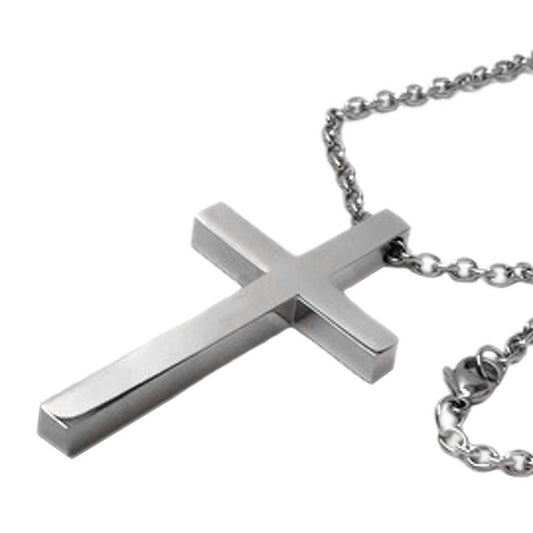 Simple Large Cross Necklace for Men, Stainless Steel Jewelry, Religious Gifts, Confirmation Gift, Plain Man Silver Cross