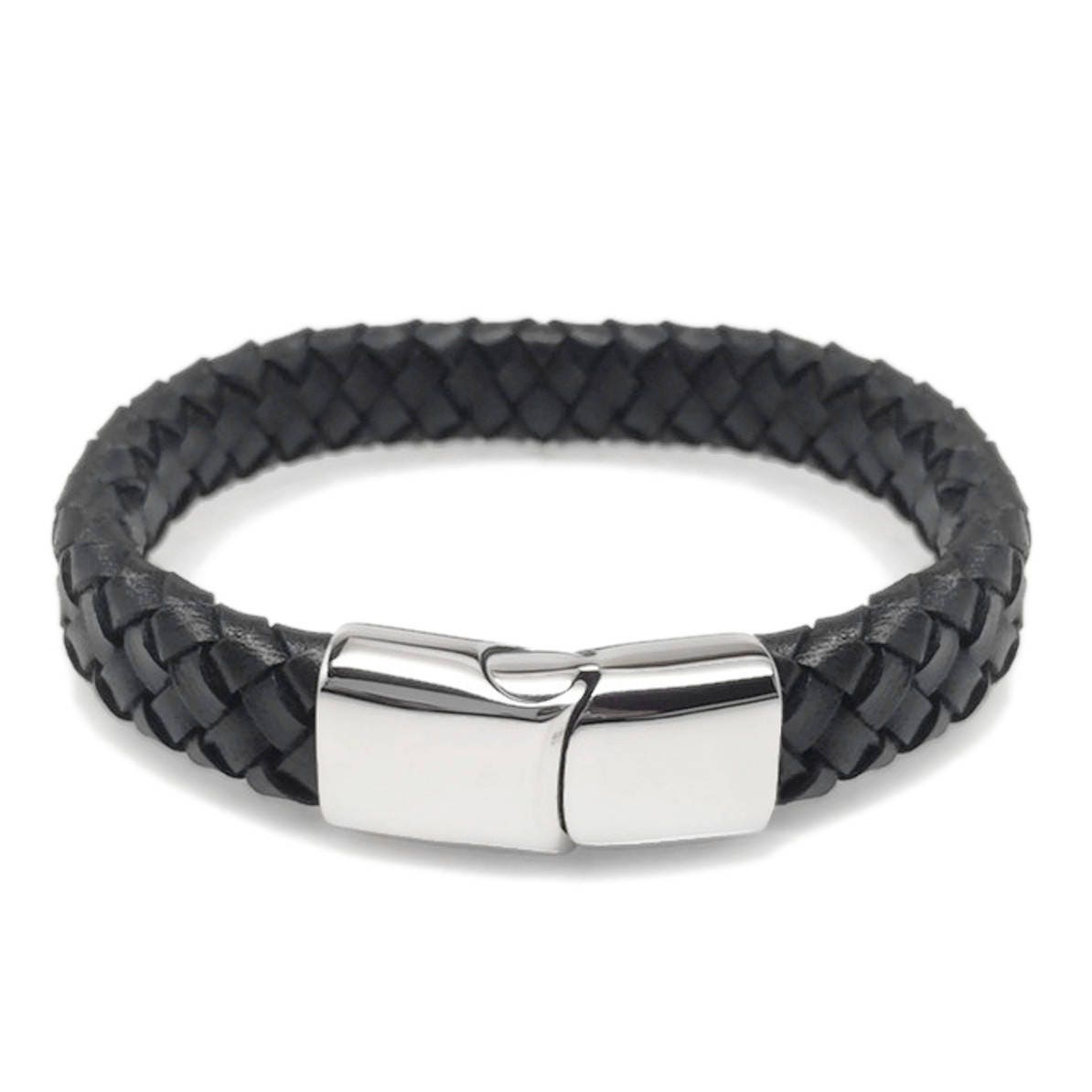 Black Braided Leather Bracelet, Mens Jewelry, Gifts for Him, Bracelet with Magnetic Clasp, Stainless Steel Jewelry