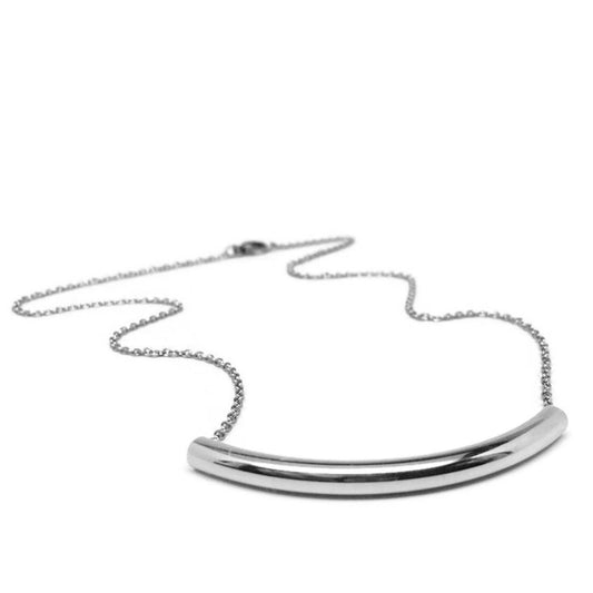 Curved Bar Necklace for Women, 316L Stainless Steel, Hypoallergenic Jewelry, Gift Ideas for Her, Minimalist Design