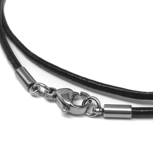 Black Leather Cord Necklace (14 - 30 Inch), 2mm, Stainless Steel Clasp, Plain Necklace Chain, Choker