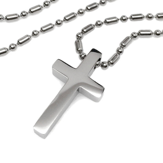 Stainless Steel Cross Necklace, Religious Jewelry, Catholic Gifts for Men, Military Bead Chain, Silver Man Jewellery, Love, Faith