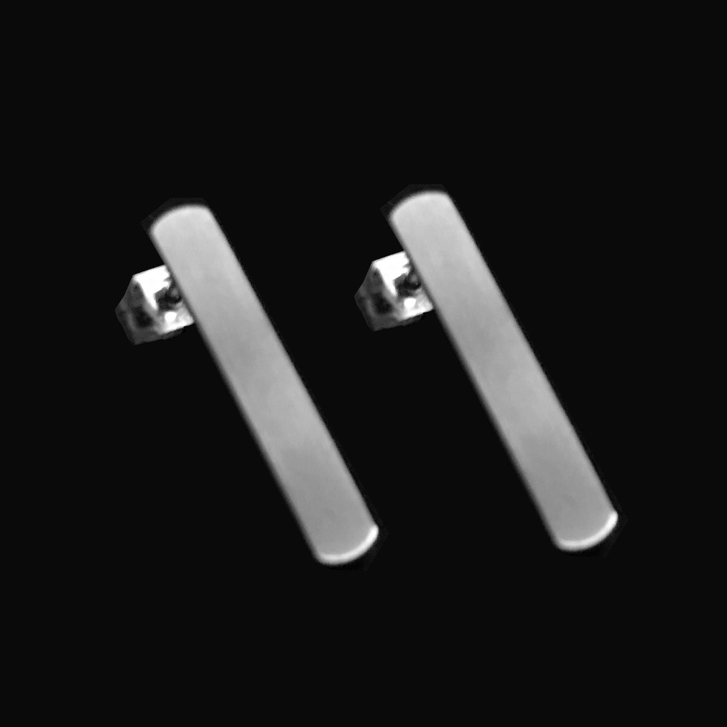 Silver Bar Stud Earrings, Stainless Steel, Oval Post Earrings, Edgy Jewelry, Gift for Girlfriend, Brushed Steel