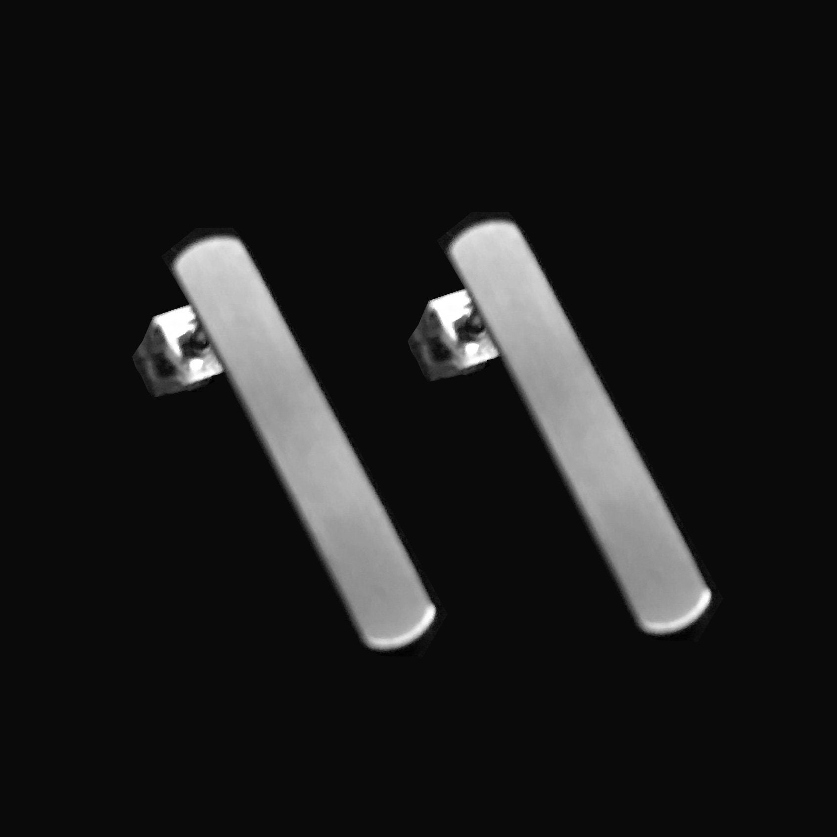 Silver Bar Stud Earrings, Stainless Steel, Oval Post Earrings, Edgy Jewelry, Gift for Girlfriend, Brushed Steel
