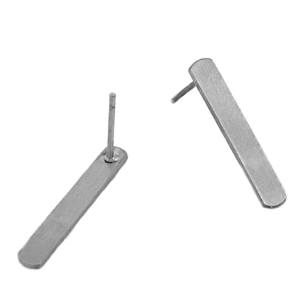 Silver Bar Stud Earrings, Stainless Steel, Oval Post Earrings, Edgy Jewelry, Gift for Girlfriend, Brushed Steel