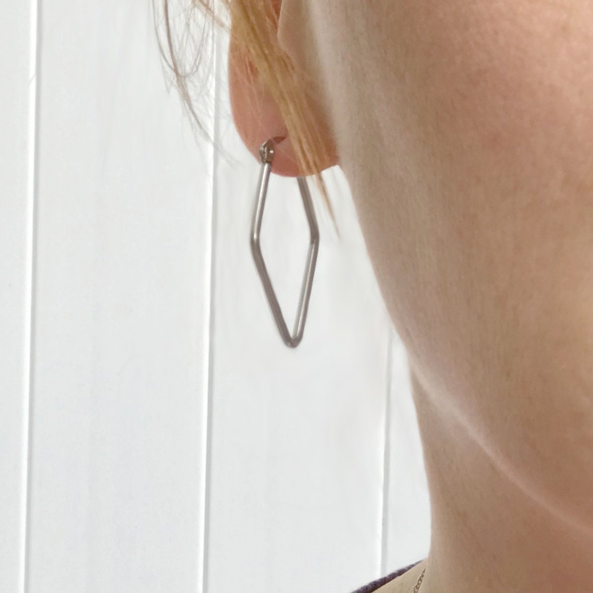 Diamond Shaped Hoop Earrings, Unique Hoops, Stainless Steel Jewelry for Women, Minimalist Jewelry, Gifts for Mom