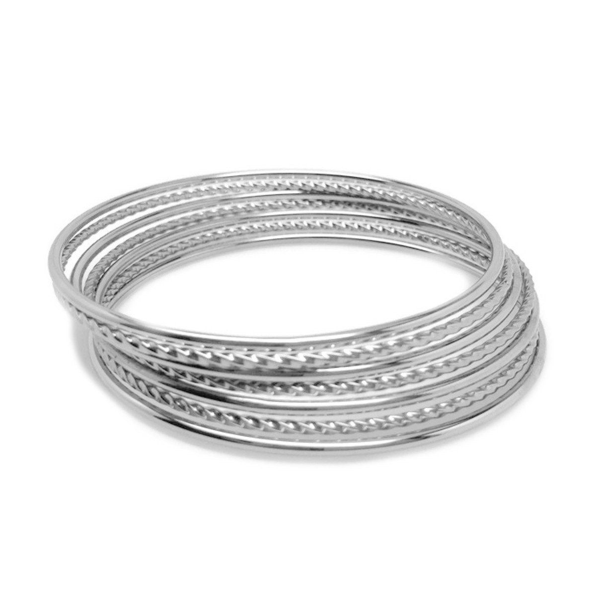 Thin Round Stainless Steel Bangle Bracelet - Womens Jewelry - Silver Color, Non Tarnish, Waterproof, Large Wrists, M - 8 / 1