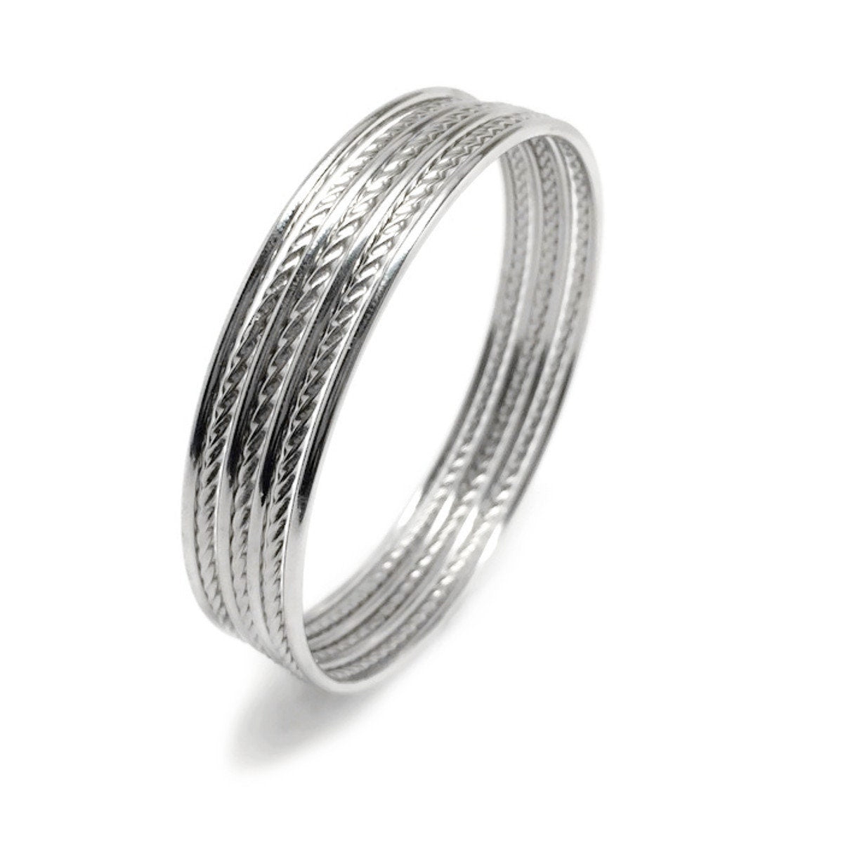 Thin Stainless Steel Bangle Bracelet Set, Twisted Silver Bracelets, Stacking Bangles Set Women, Gift for Sister, Metal, Gift Set for Friend