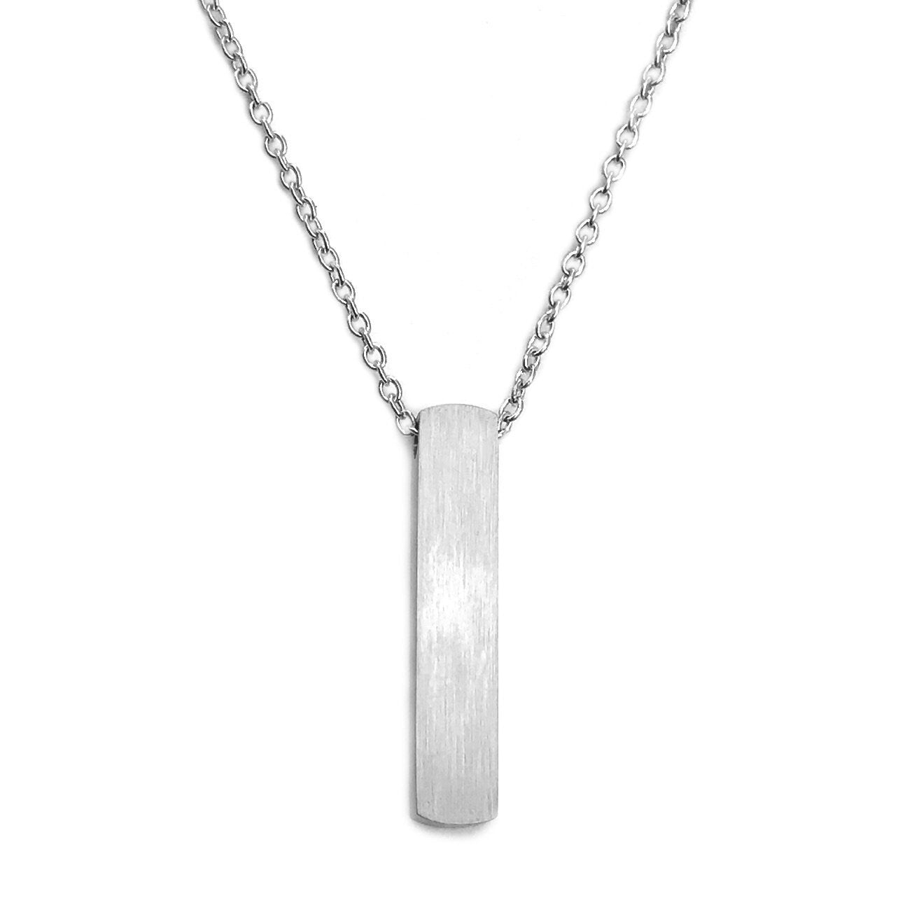 Simple Bar Necklace, Brushed Silver Jewelry, Geometric Pendant, Minimailst Style, Stainless Steel, Gift for Sister, 11th Anniversary