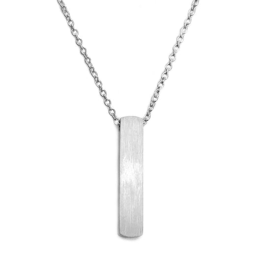 Simple Bar Necklace, Brushed Silver Jewelry, Geometric Pendant, Minimailst Style, Stainless Steel, Gift for Sister, 11th Anniversary