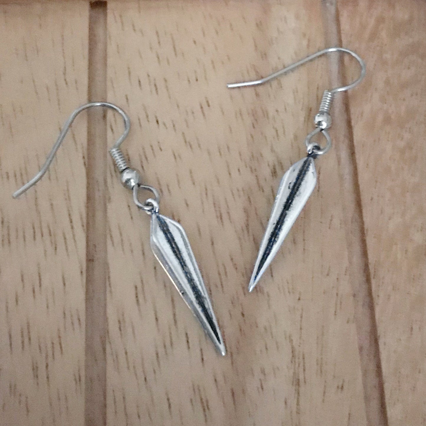 Silver Spike Earrings, Dagger Earrings, Rocker Jewelry, Dangle Earrings, Sensitive Ears, Stainless Steel French Hook Wires