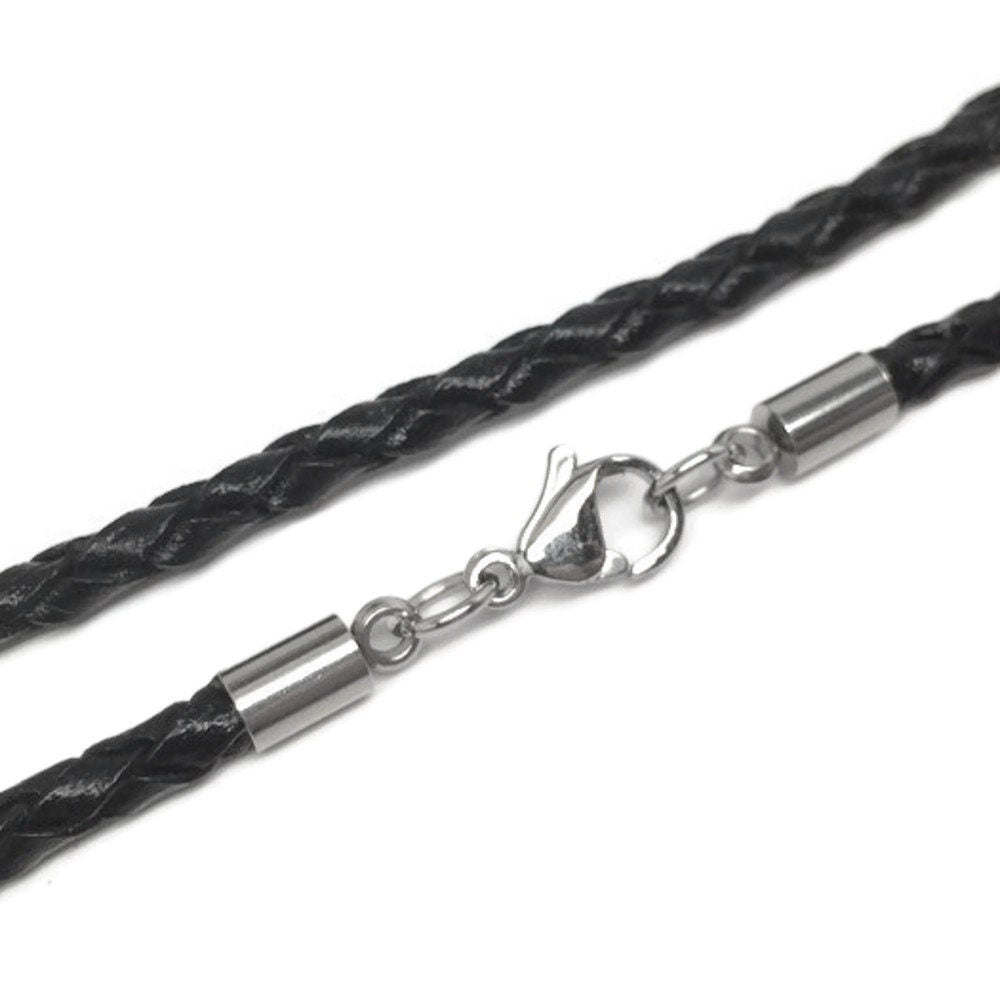 thumbnail image 2 of CMJ London Men's Braided Leather Necklace - Sterling Silver Trigger Clasp (Choose Your Color) 2 of 3