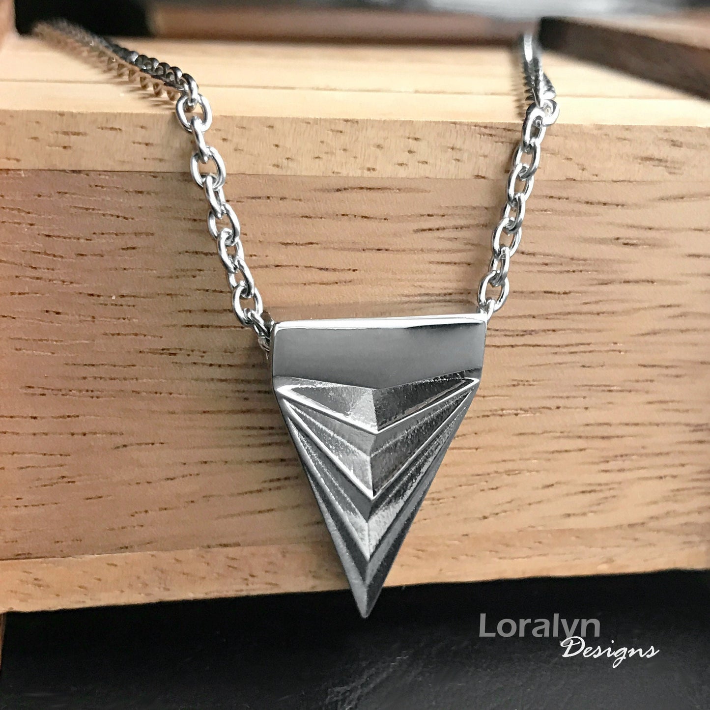 Men's Silver Necklace, Men's Geometric Necklace, Stainless Steel Jewelry, Boyfriend Gift, Mens Triangle Pendant, Cool Jewelry Men