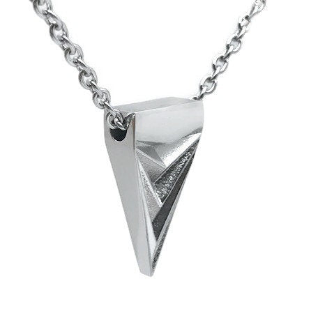 Men's Silver Necklace, Men's Geometric Necklace, Stainless Steel Jewelry, Boyfriend Gift, Mens Triangle Pendant, Cool Jewelry Men