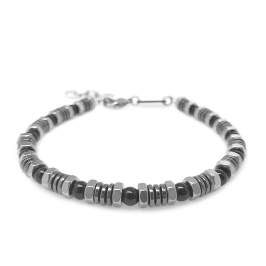 Industrial Bracelet Men, Hematite Jewelry Women, Stainless Steel Bead, Non Tarnish Bracelet, Engineer Gifts