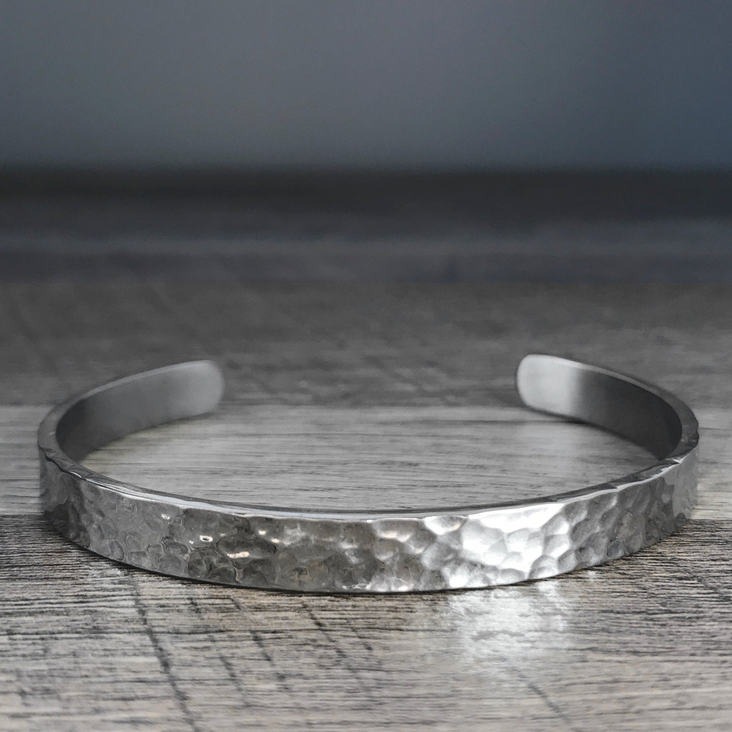 Stainless Steel Hammered Cuff Bracelet, Unisex Design, Mens Thin Bangle, Polished Silver Finish, Gift for Women, graduation gift