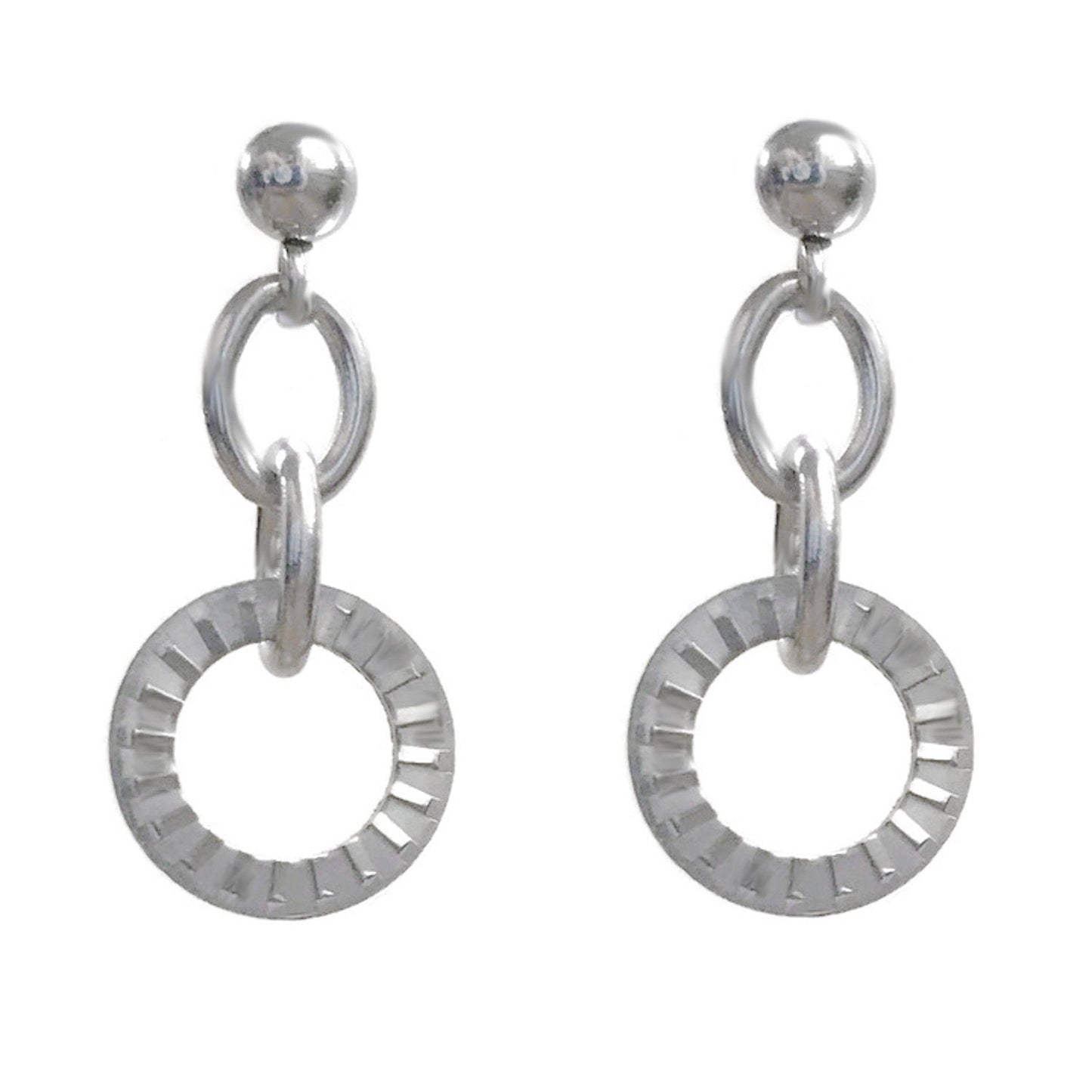 Textured Circle Dangle Earrings, Stainless Steel Studs, Industrial Style, Ricker Chick, Silver Round Drop Earrings, Great for Sensitive Ears