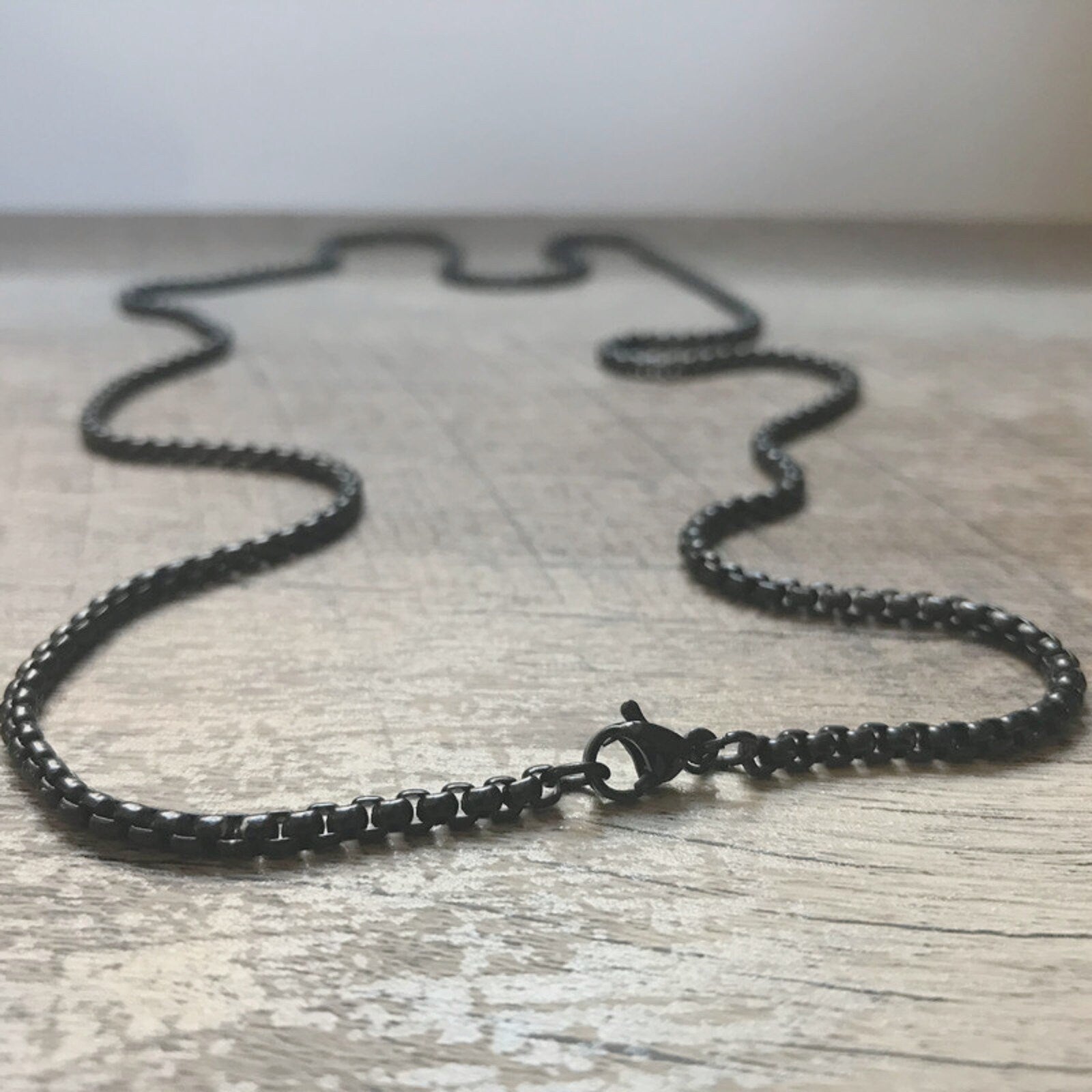 Black Box Chain Necklace, Stainless Steel Chain, 3mm, No Tarnish Jewelry, Gift for Men, 20, 24 and 30 Inch