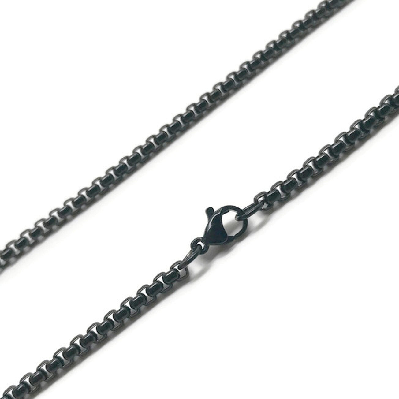 Black Box Chain Necklace, Stainless Steel Chain, 3mm, No Tarnish Jewelry, Gift for Men, 20, 24 and 30 Inch