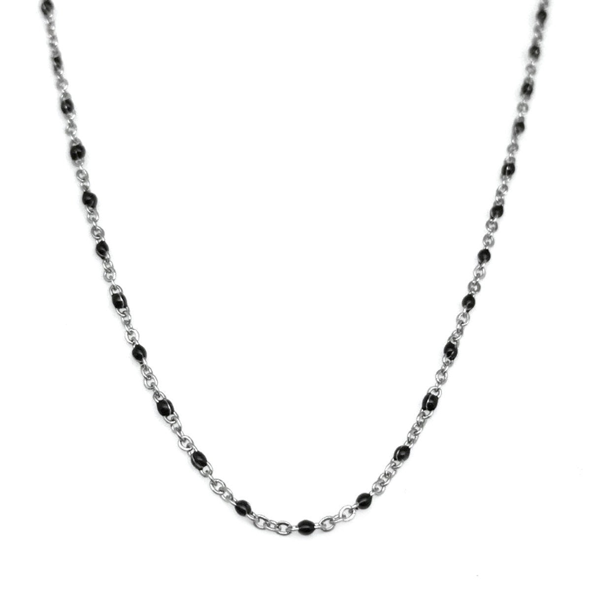 Thin Steel and Black Resin Bead Necklace Chain (1.5mm), 16