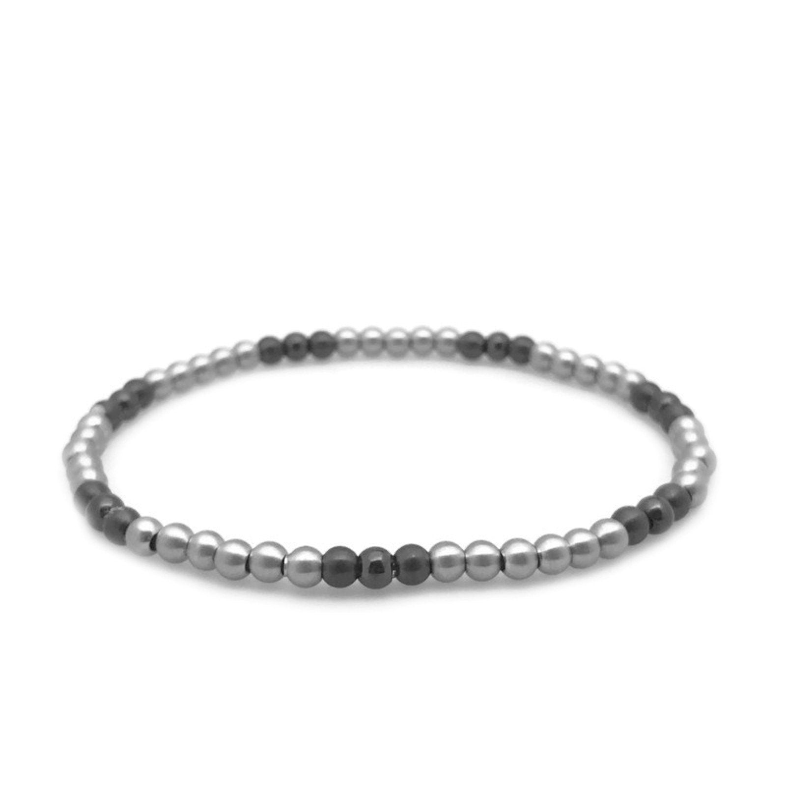 Black Elastic Beaded Stretch Bracelet Set for Women, Silver Bead Stretch Bracelets, Rocker Chick, Gifts for Her, Metal