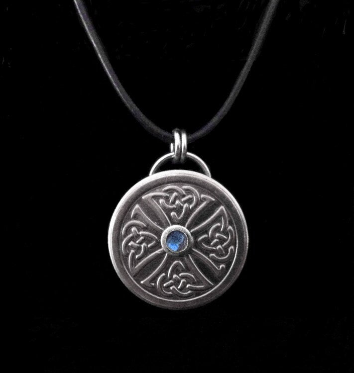 Round Silver Celtic Cross Mens Necklace, Stainless Steel Pendant, As Seen on The Vampire Diaries, Exclusive Design