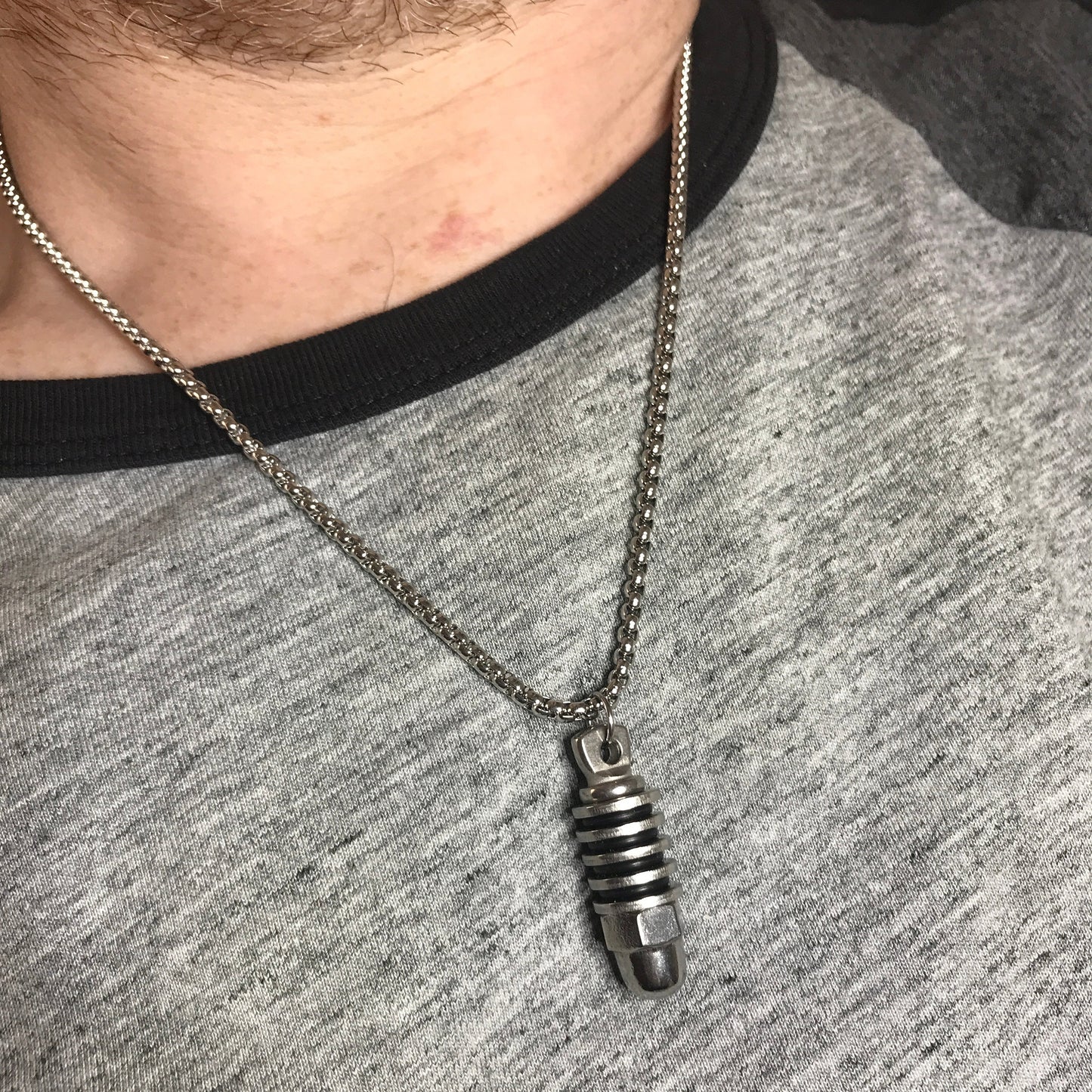 Mens Industrial Necklace, Waterproof Bullet Pendant, Stainless Steel Jewelry, Gifts for Men, Modern Necklace for Guys, Mens Style