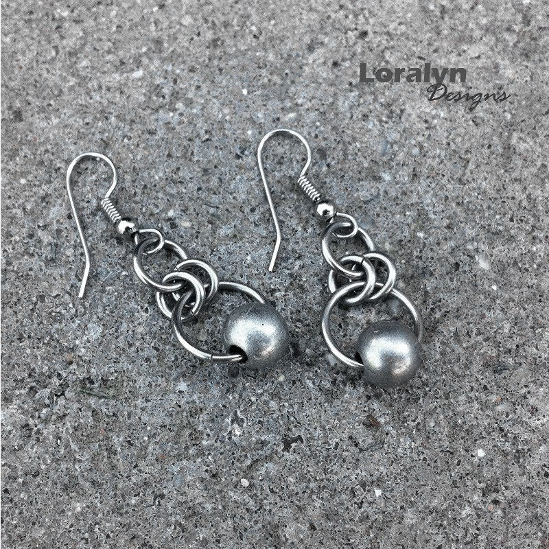 Simple Silver Circle Dangle Earrings, Stainless Steel Jewelry, Hypoallergenic, Single Bead Drop Earring, Gift for Sister