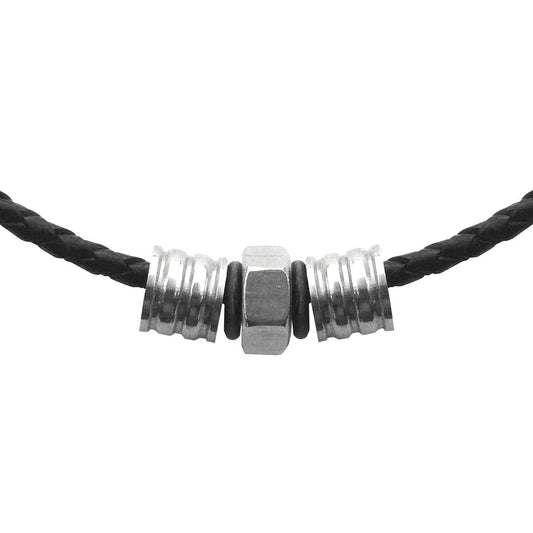 Mens Tribal Necklace, Black Leather Cord, Stainless Steel Jewelry, Gifts for Him, industrial Jewelry, 16 -24 Inch Lengths Available