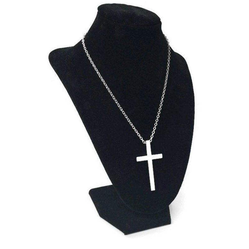 Simple Large Cross Necklace for Men, Stainless Steel Jewelry, Religious Gifts, Confirmation Gift, Plain Man Silver Cross