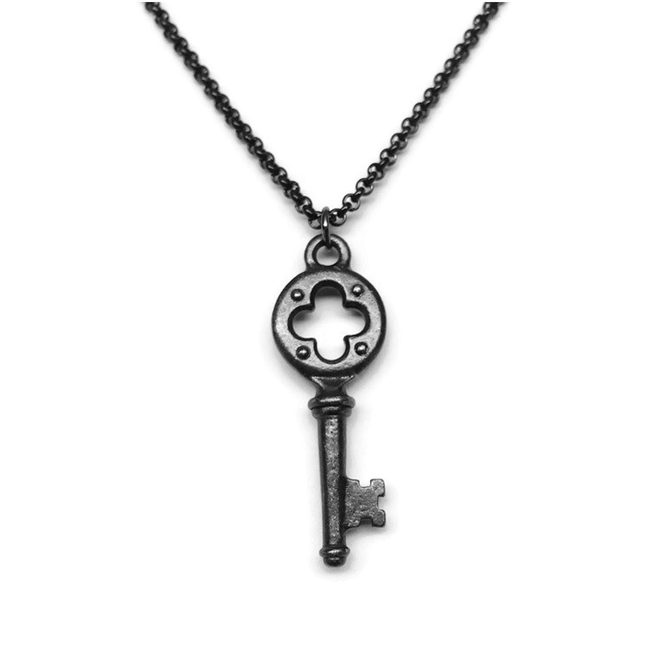 Small Silver Key Charm Necklace - Medieval Design - Skeleton Key - Loralyn Designs 18
