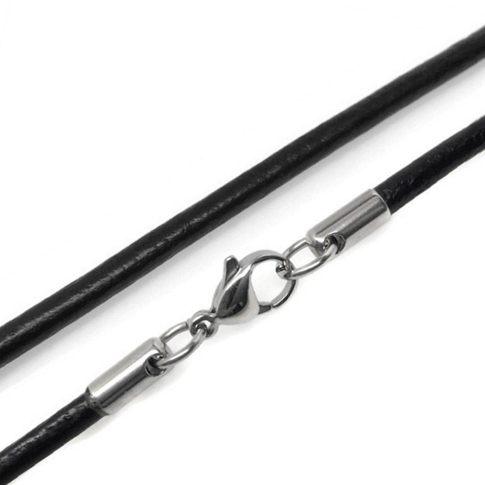 3mm Black Leather Cord Necklace, Stainless Steel, Lobster Clasp, Black Mens Chain, Womens Choker