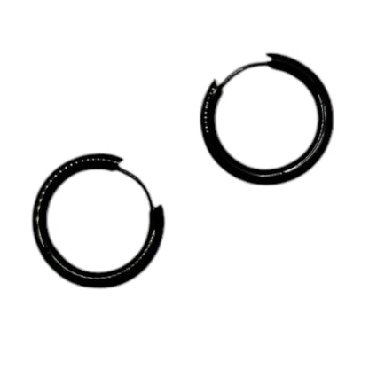 Black Stainless Steel Huggie Earrings (12mm)