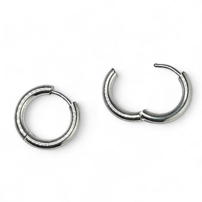 Silver Stainless Steel Huggie Earrings (12mm)