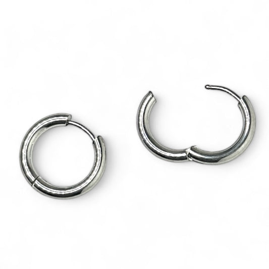 Silver Stainless Steel Huggie Earrings (12mm)