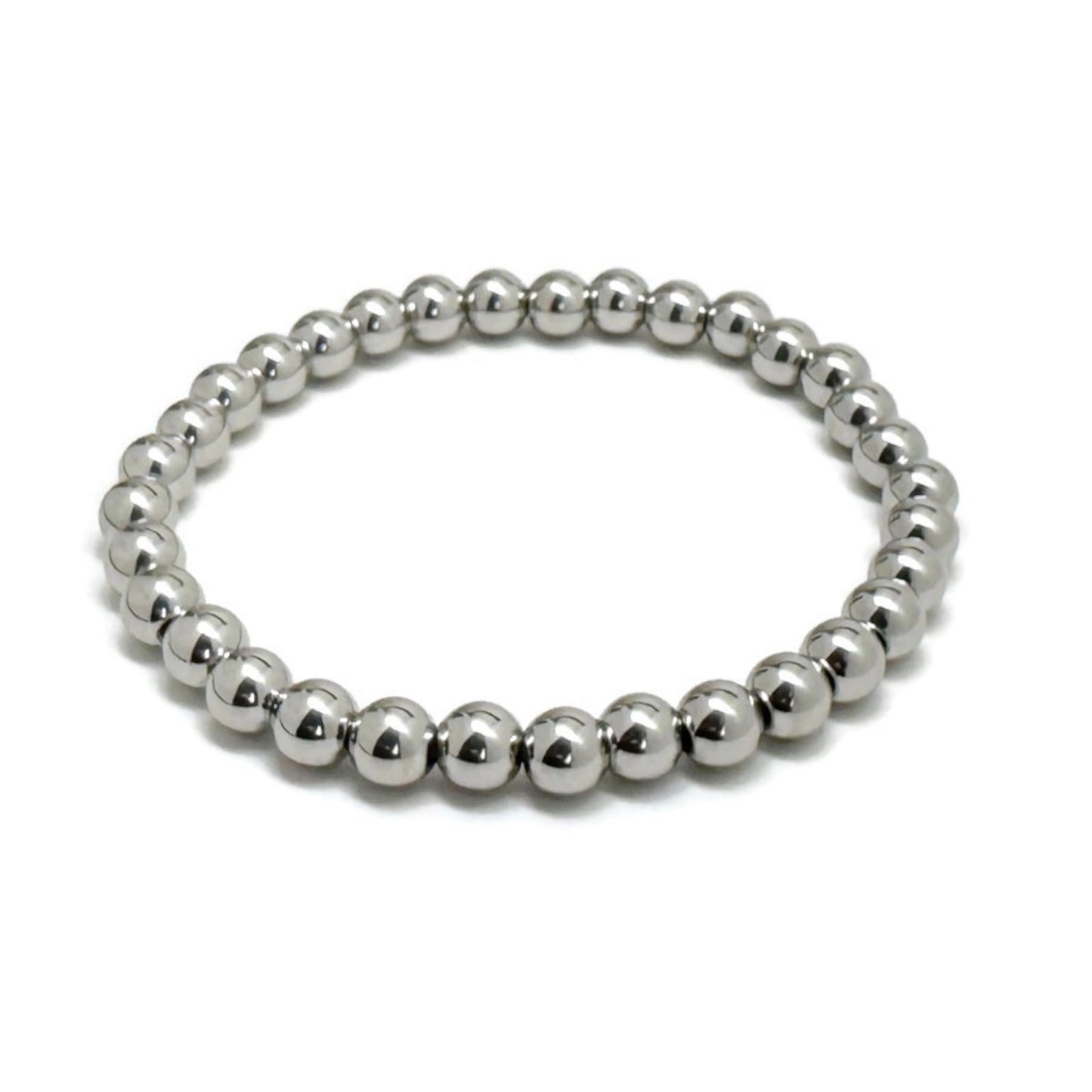 6mm Elastic Silver Bead Bracelet