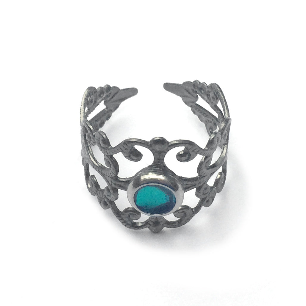 Adjustable Medieval Wide Ring - Teal Blue