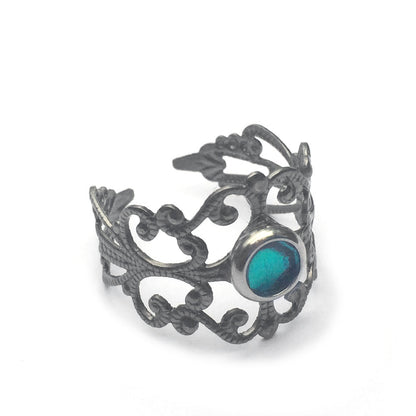 Adjustable Medieval Wide Ring - Teal Blue