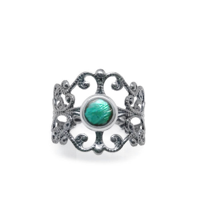 Adjustable Medieval Wide Ring - Teal Blue