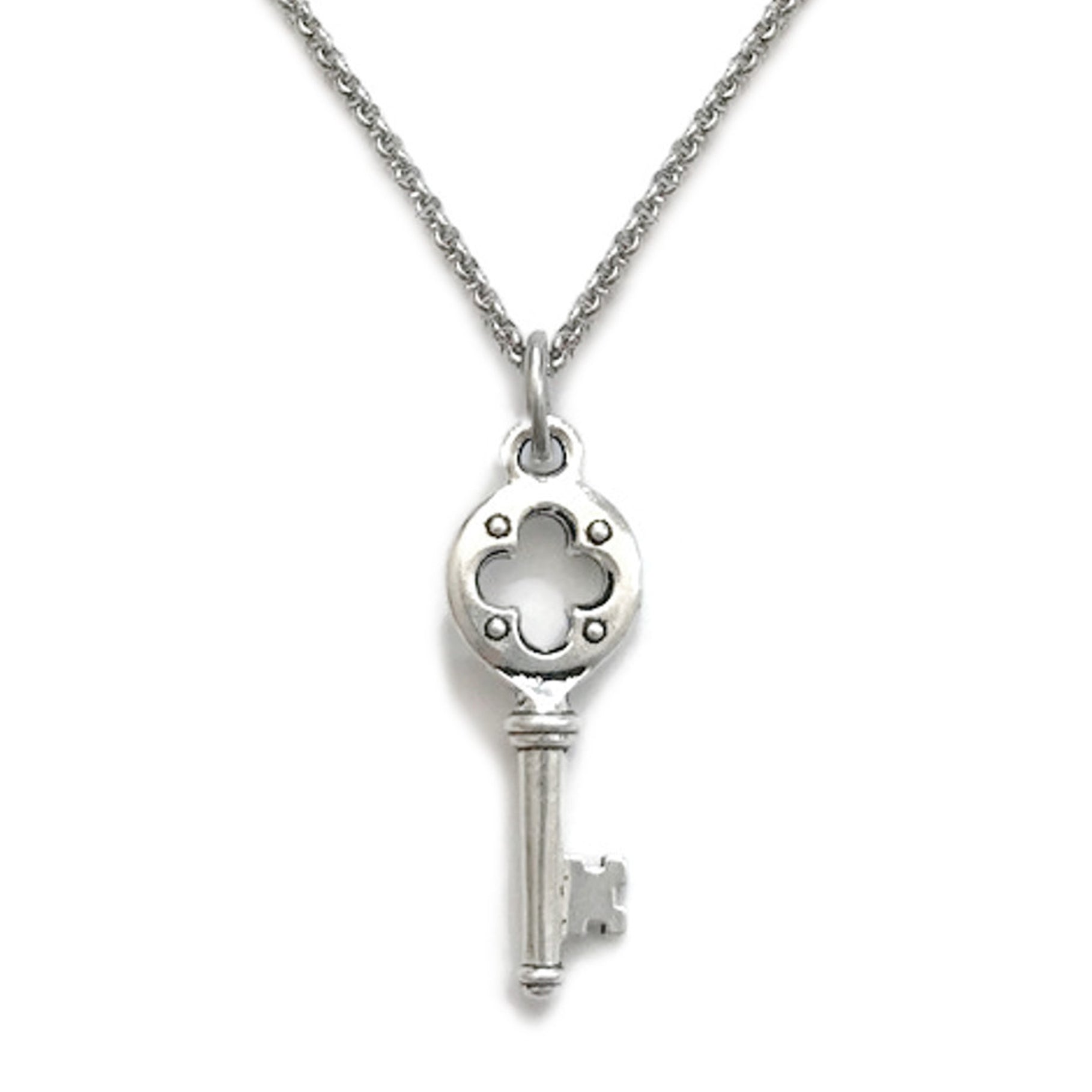 Small Silver Key Charm Necklace - Medieval Design - Skeleton Key - Loralyn Designs 18