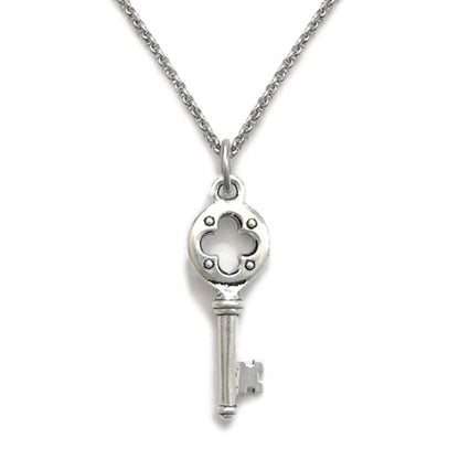 Small Pewter Key Charm Necklace Stainless Steel Chain