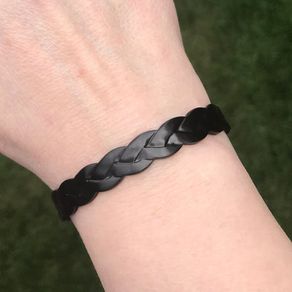 Black Cuff Bracelet Womens, Braided Metal, Stainless Steel Jewelry, Waterproof, Tough Chick, Punk Style, Retro Design